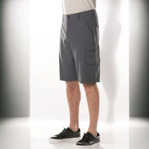 IRON CO Mens polyester blend 4 Way Stretch Hybrid Cargo Shorts Greystone NEW 34 - Picture 2 of 5